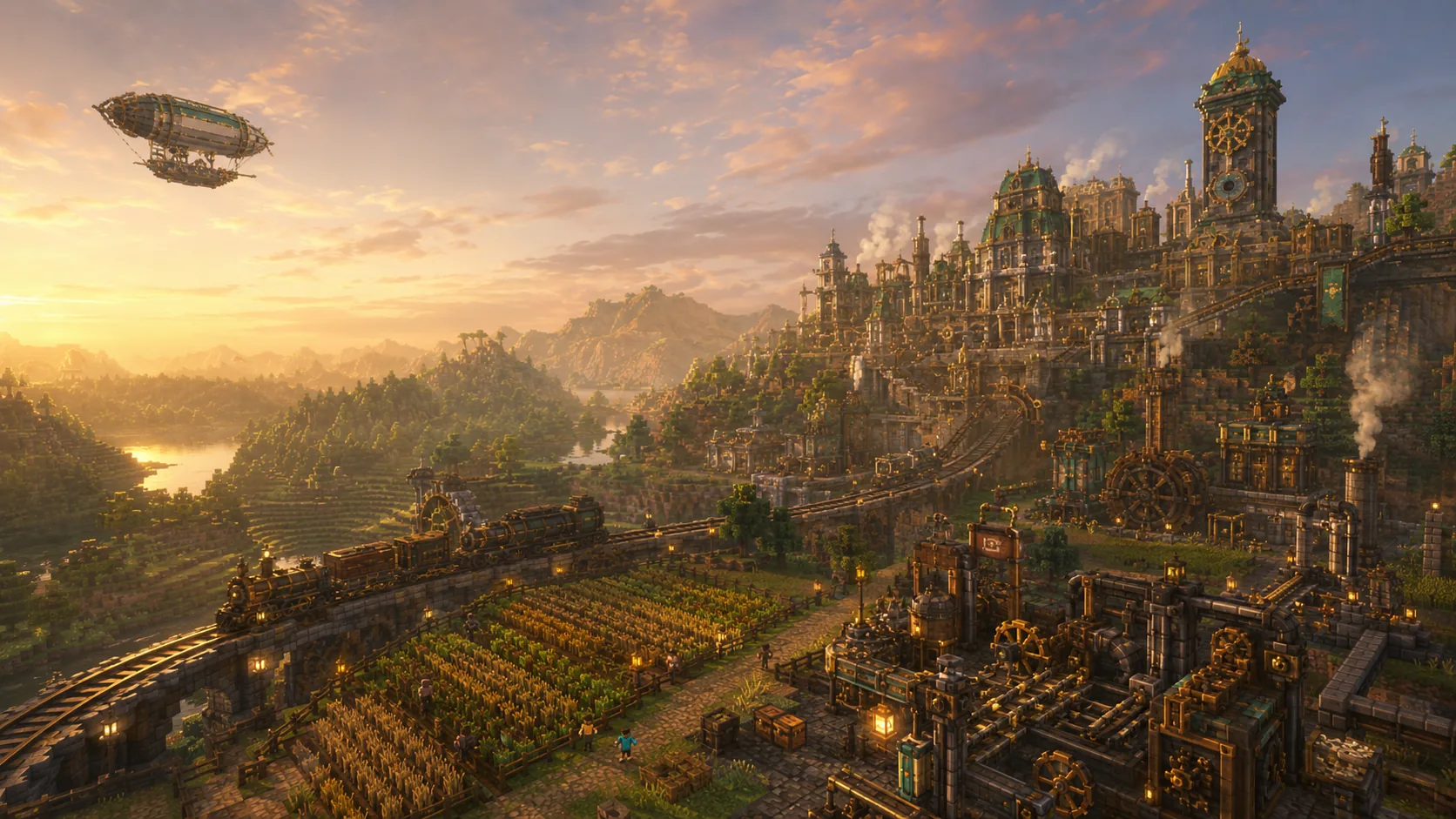 Большой Minecraft-город как пример будущего поселения или государства