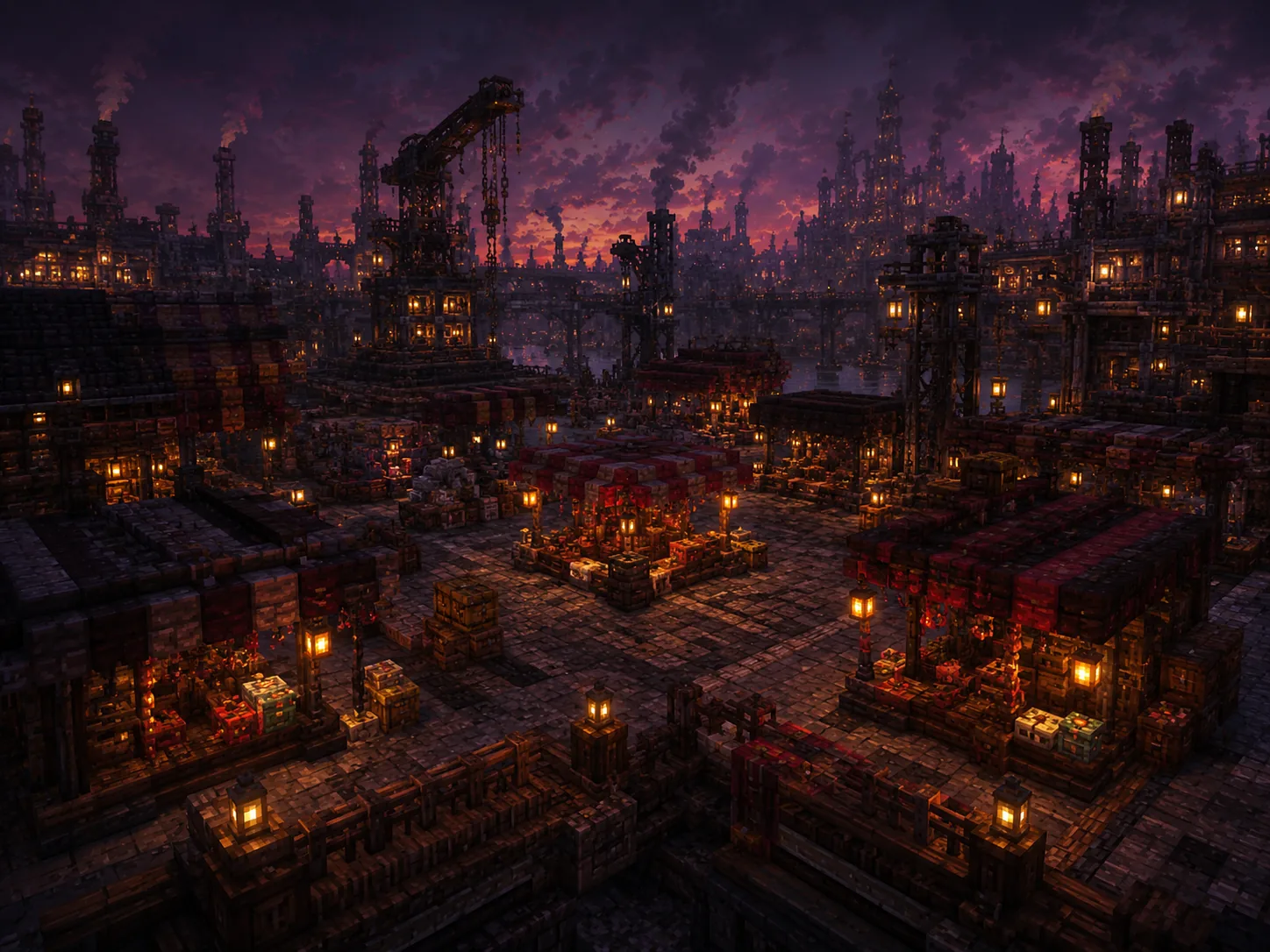 Рынок и торговый район индустриального Minecraft-города